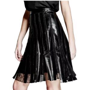 Marciano NWT Aviana Jet Black Vegan Leather & Lace Fringe A-Line Skirt, Size 8